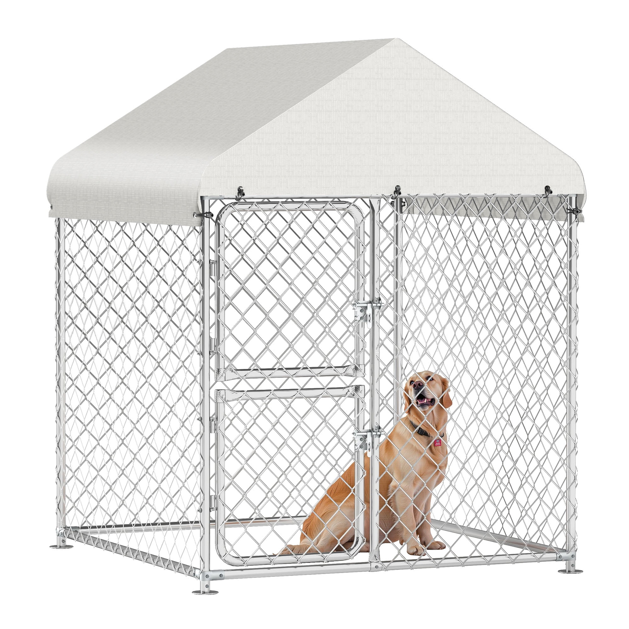 Craftian 4.03×4.03×5.4FT Outdoor Dog Kennel for Large Dogs, Pet Dog Run Enclosures for Dog Crate Outdoor Metal Galvanized Welded with Waterproof UV-Resistant Cover
