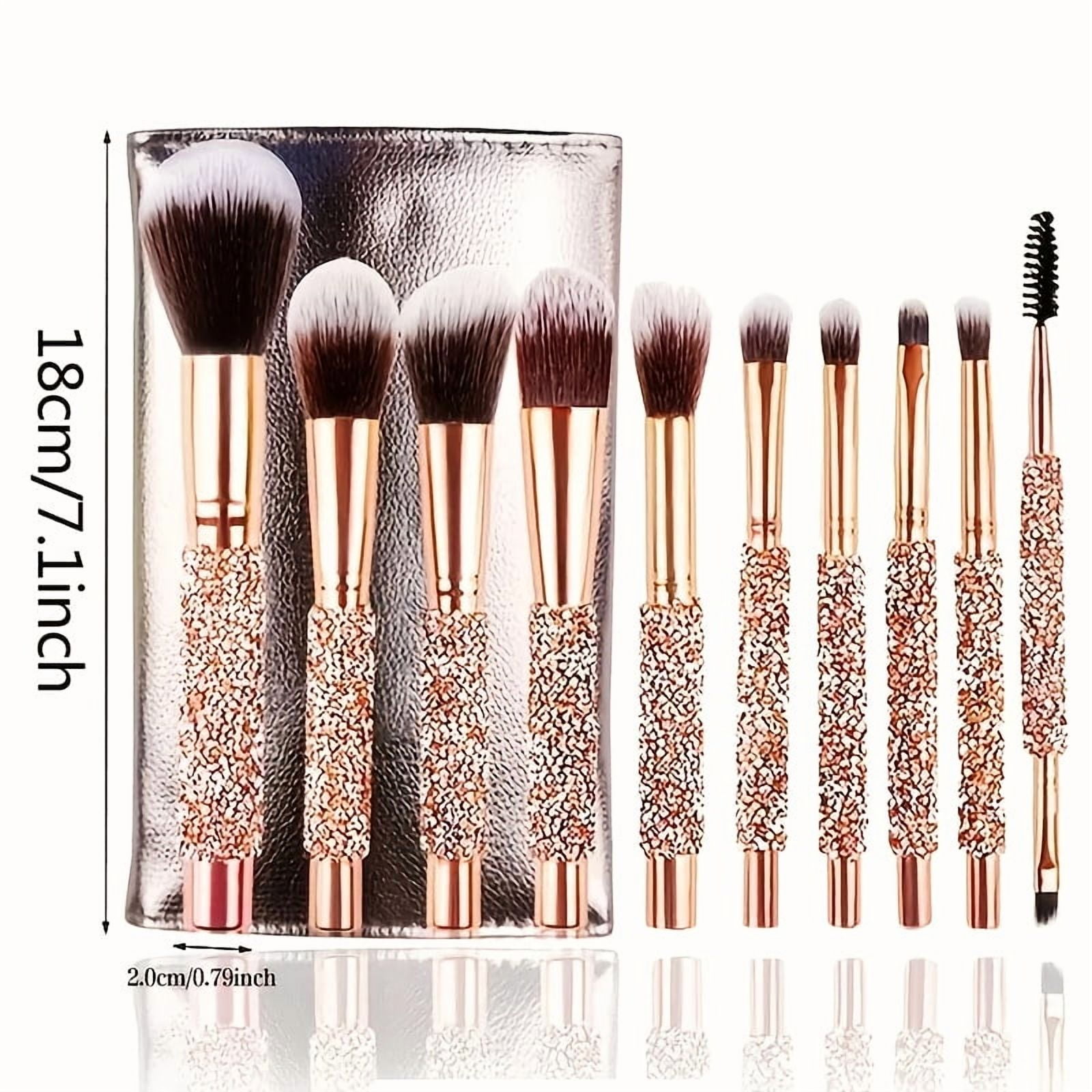 14-piece set (10 makeup brushes + 1 brush bag + 3 powder puffs) High-end gold-plated rhinestone-encrusted handmade makeup brushes / Suitable for beginners / Applicable to all makeup looks