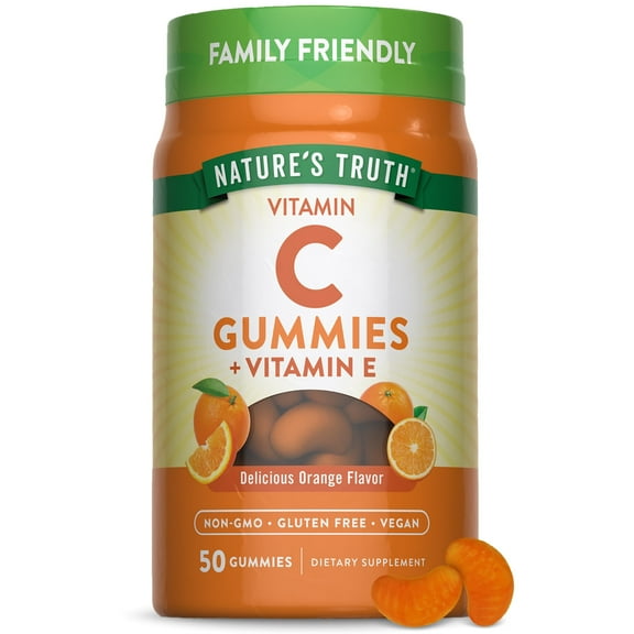 Vitamin C | 50 Gummies | with Vitamin E | Orange Flavor | Vegan Supplement | by Nature's Truth