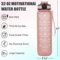 thumbnail image 3 of BAKER DEPOT 32oz Motivational Water Bottle with Straw & Time Marker, BPA Free, Leakproof, Pink, 3 of 6