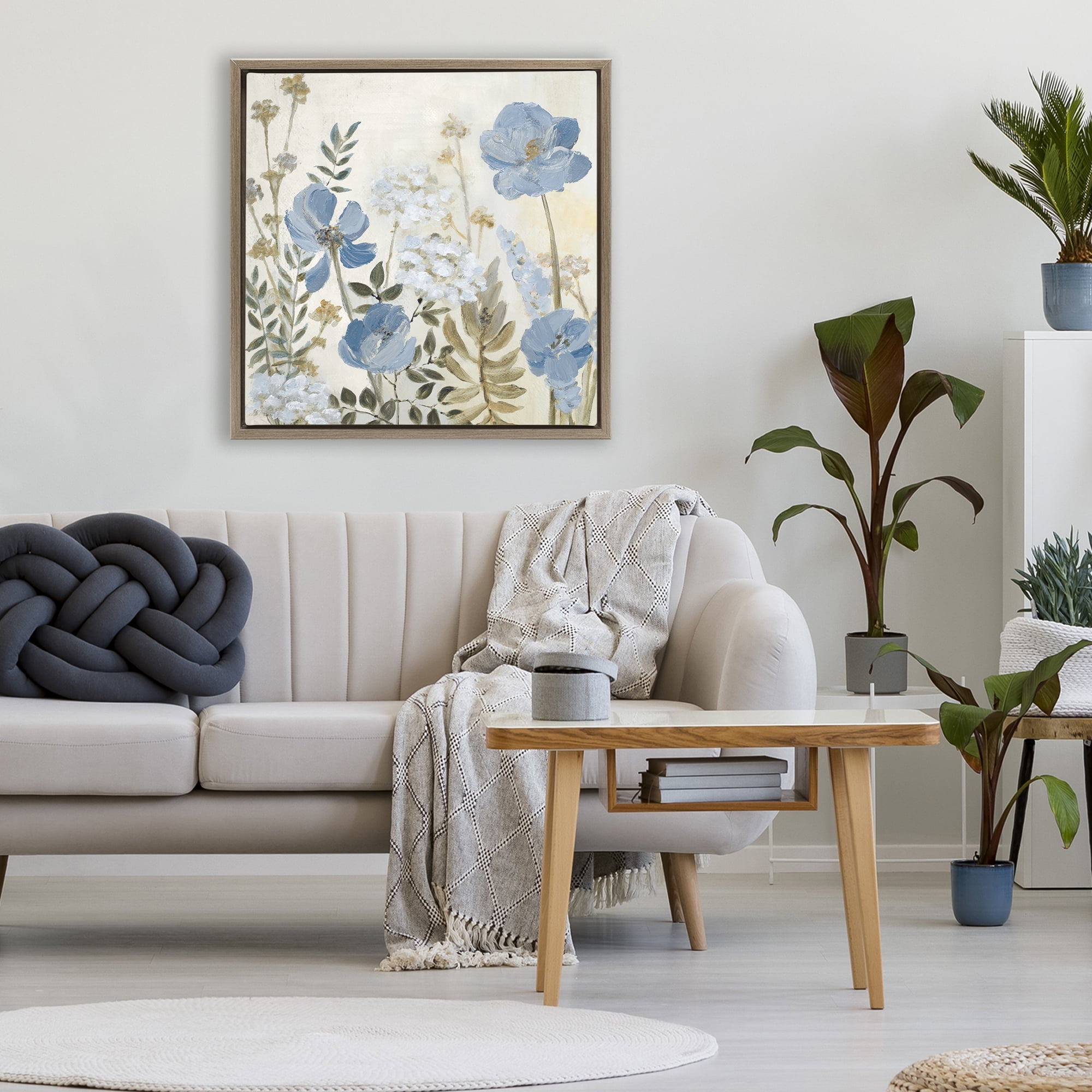 Stupell Industries Peaceful Blue Iris Garden Brown Framed Floater Canvas Wall Art, design by Lanie Loreth