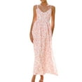 thumbnail image 3 of Womens 2025 Summer Maxi Dress Sleeveless Floral Smocked Boho Beach Long Dress Pink S, 3 of 9