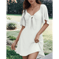 thumbnail image 3 of Women Summer Deep V Neck Elegant Bow Tie Mini Dress White XL, 3 of 8