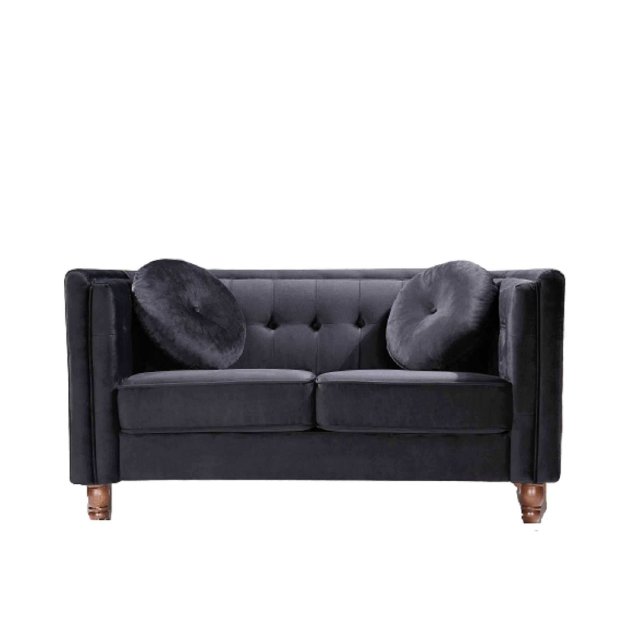 GDF Studio 58.3" Loveseat with Button-Tufted Crushed Velvet Upholstery & Tapered Wood Legs, Black