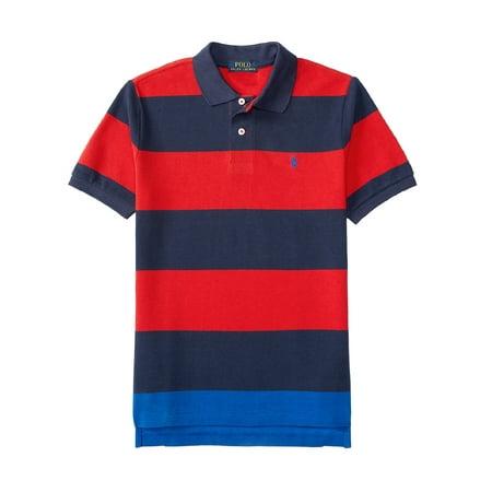 Ralph Lauren Boys Striped Cotton Mesh Polo Shirt, Casino Red Multi - Size 6