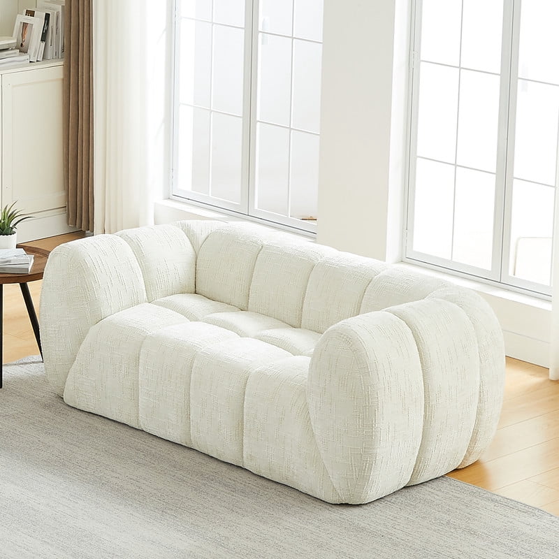 68''W Pure Foam Boneless No Assembly Floor Armrest Sofa, Chenille Modern Loveseat, Deep Seat 2-Seater Upholstered Couch