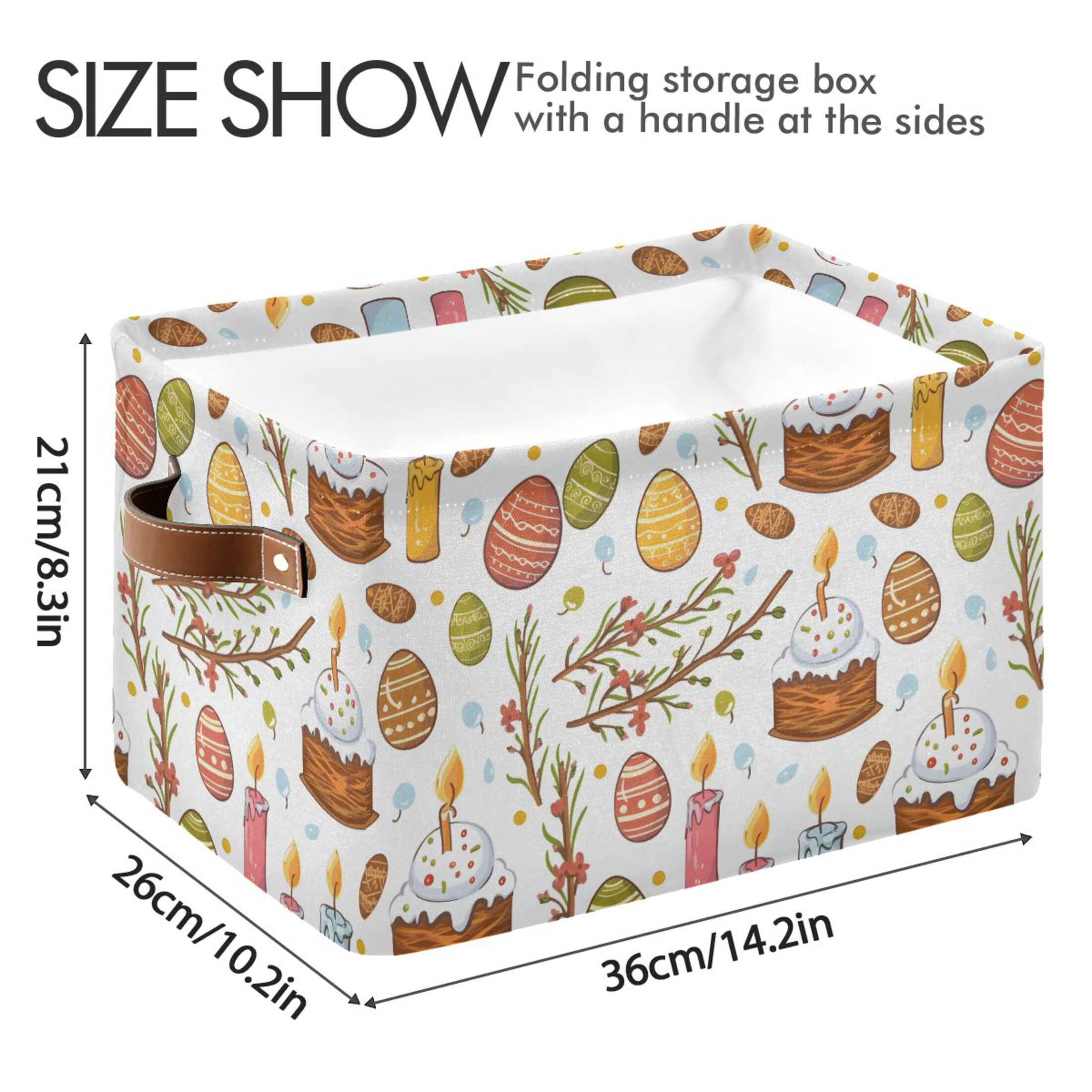 Easter Egg Cake Branches Storage Bins with Handle Fabric Organizer Basket Foldable Box 2 Pack 14.2x10.2x8.3