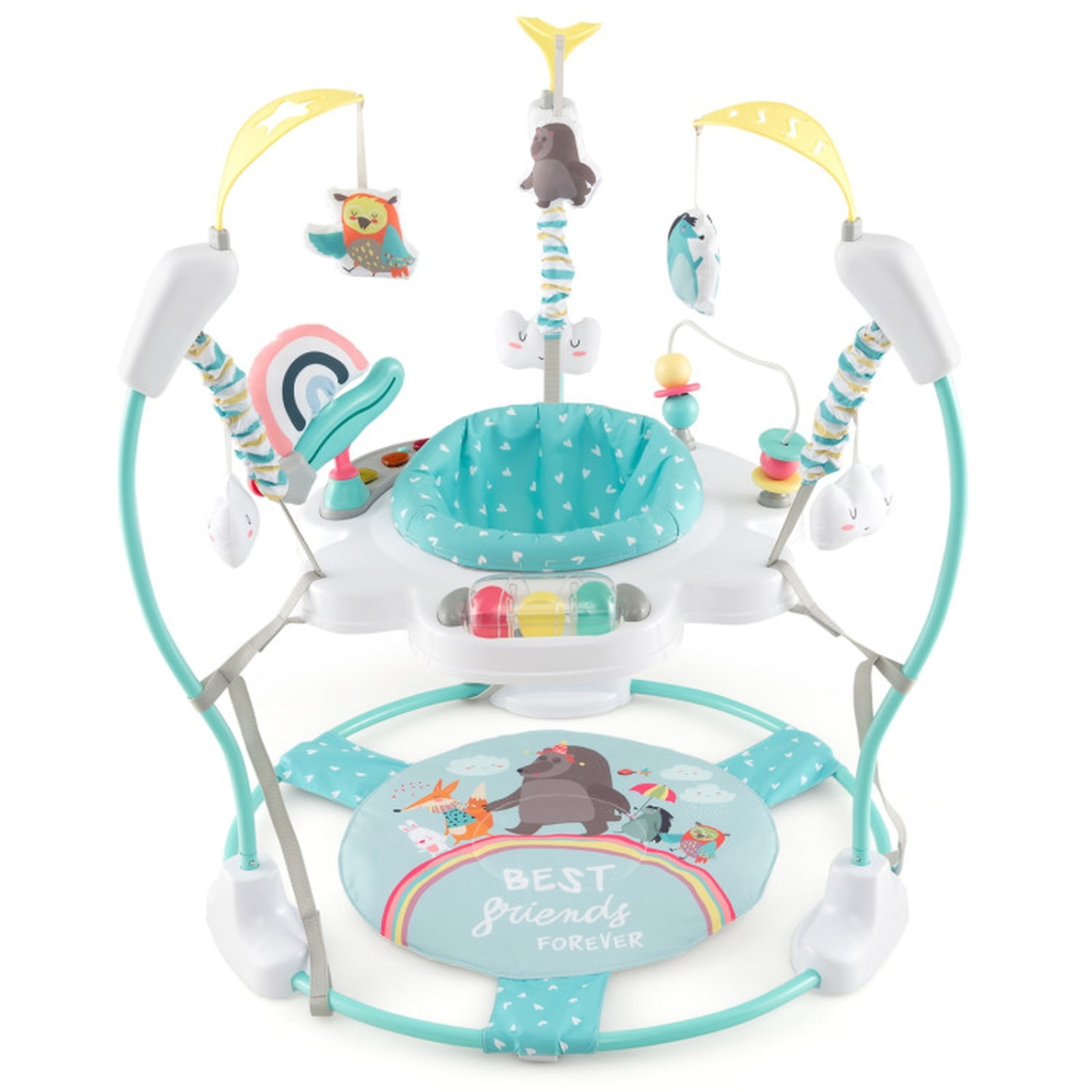 SUGIFT Height Adjustable Bouncer Activity Center Saucer with 360 Degree Rotating Seat, Interactive Toys, Music Tray and Removable Foot Pad for Nursery Play, Blue