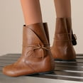 thumbnail image 4 of IUJSOY Bottines à Bout Rond pour Femmes à Lacets Mollet Grand Plates Bottillons Bottes Western de Moto, 4 of 7