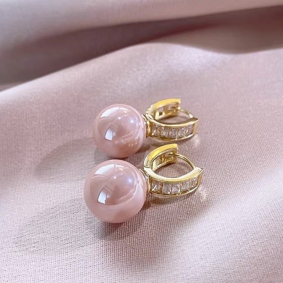 2 Pair Pink Imitation Pearl Hoop Earrings - Elegant Zinc Alloy Jewelry with Simple Design, Perfect for Women's Party and Dating