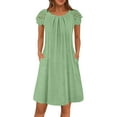 thumbnail image 2 of Robes d'Été pour Femmes 2025 Zeophrasy Robe Décontractée pour Femme, Couleur Unie, Col Rond, Dentelle, Manches Courtes, Liquidation à Moins de 5, 2 of 8