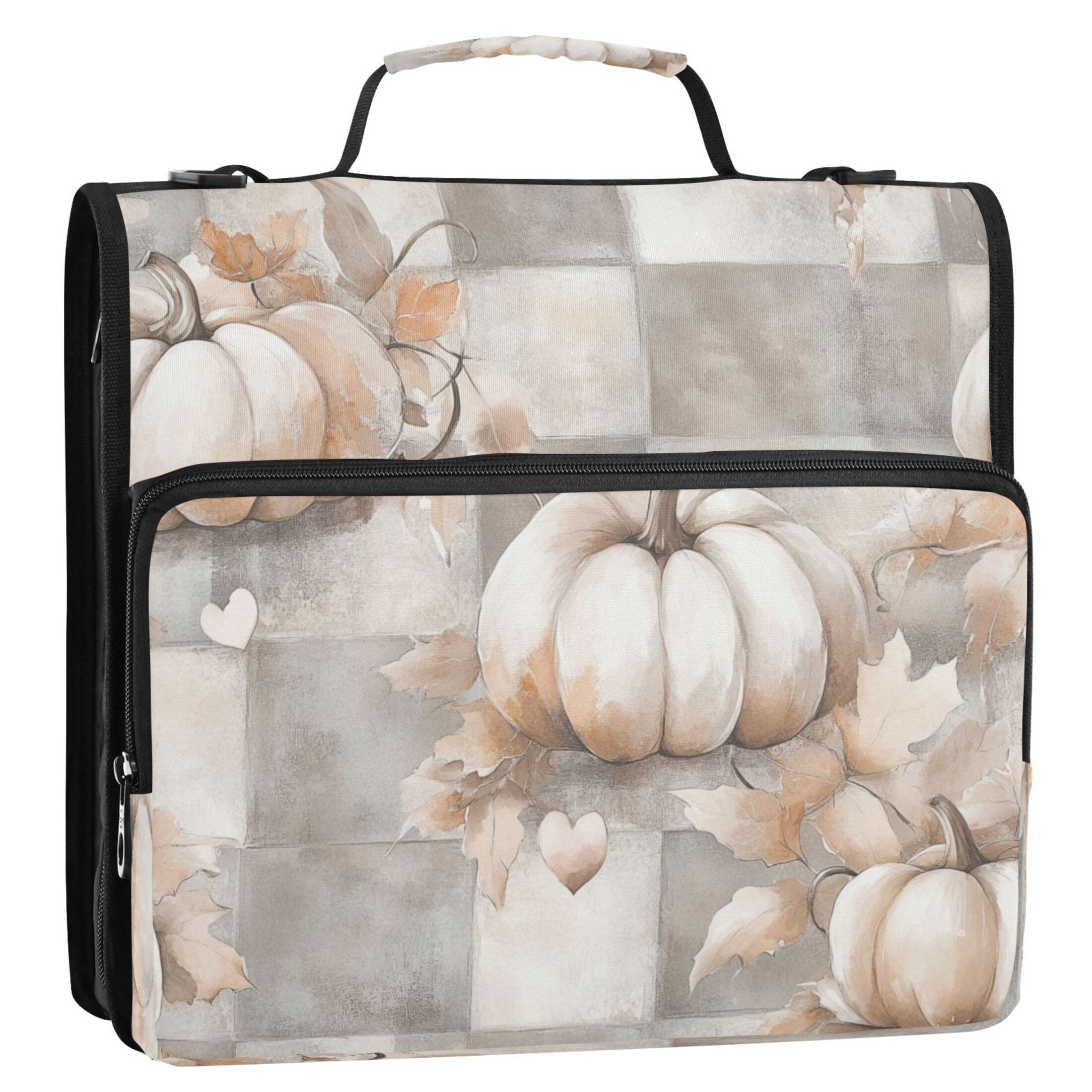 YAZAOO Zipper Binder trapper keeper Documents Organized Design Whimsical Gray Pumpkins Printed