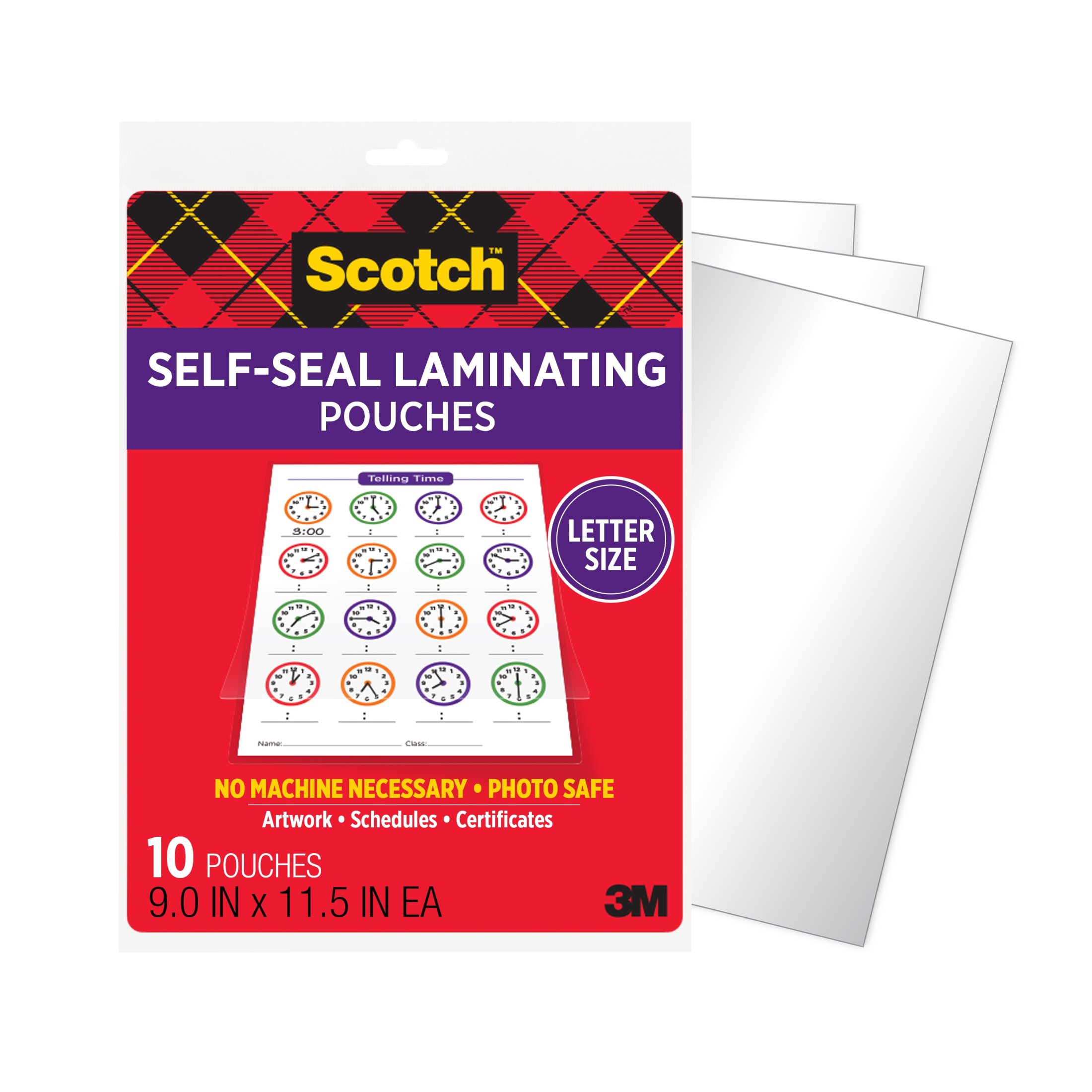Scotch Self-Seal Laminating Pouches, 10 Count, Letter Size 8.5" x 11", 3 Mil Thick