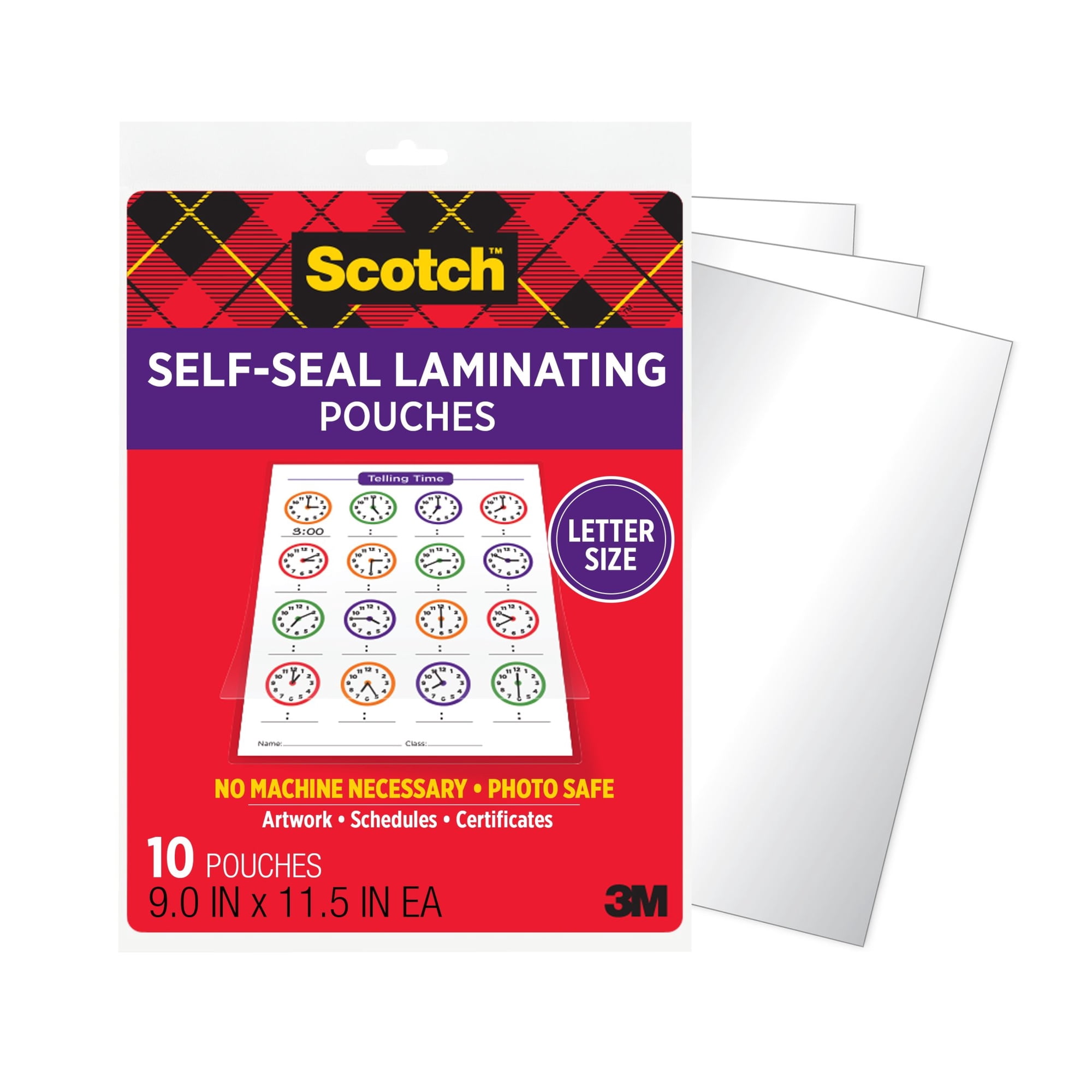 Scotch Self-Seal Laminating Pouches, 10 Count, Letter Size 8.5" x 11", 3 Mil Thick