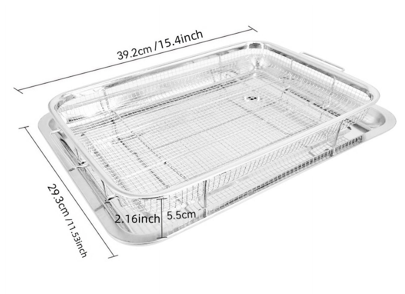 Air Fryer Basket for Oven, 2 in 1 Nonstick Air Fry Basket with Mesh Great for Oven, Dishwasher Safe – - (15.43" x 11.53", Silver)