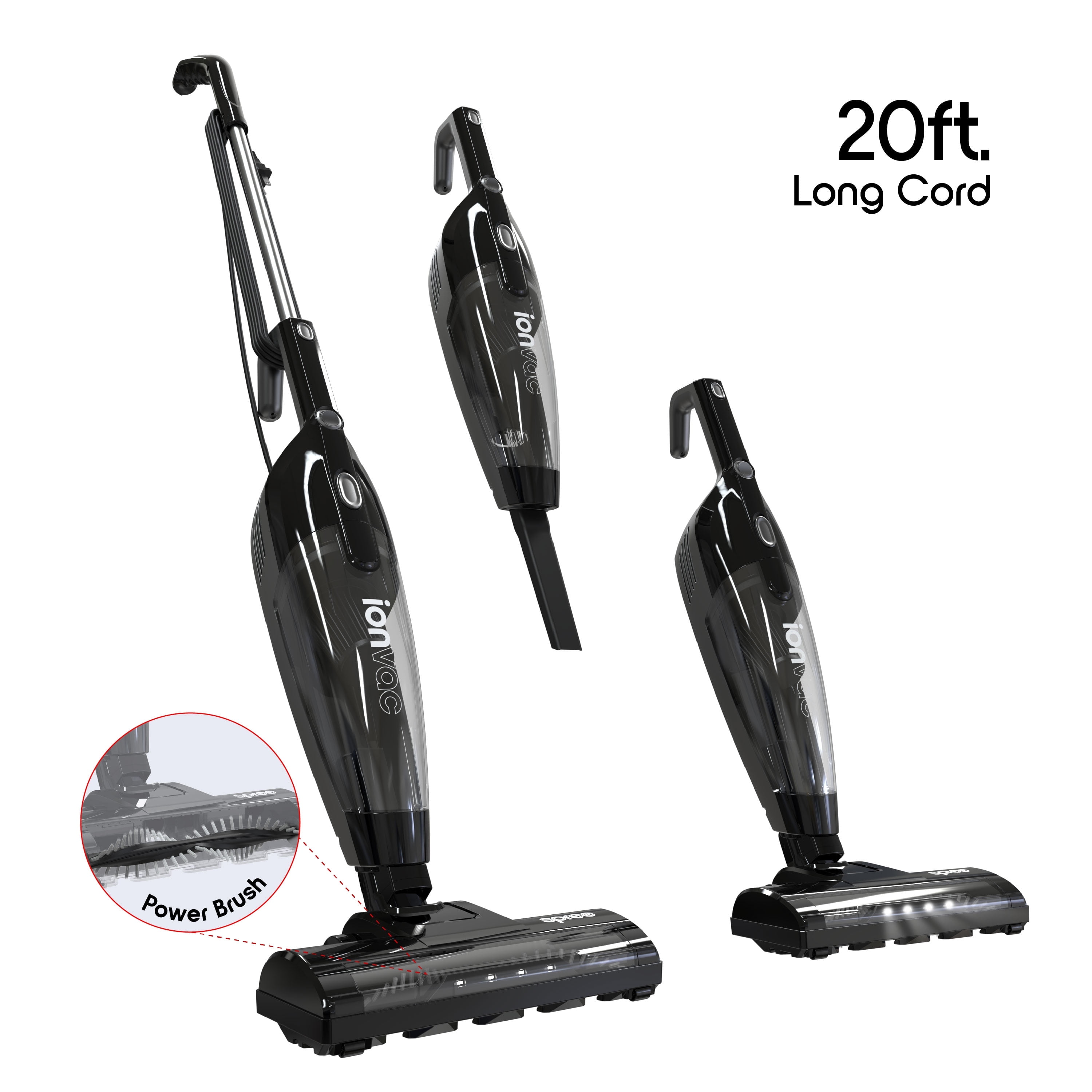Ionvac Spree Corded Stick Vacuum, Multi-Surface 3-in-1 Upright/Handheld Vacuum Cleaner with Carpet Cleaner Brush and LED Lights, Model #8899