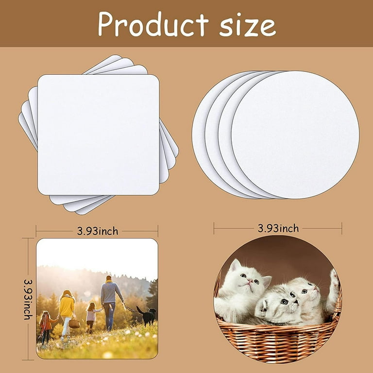 100 Pieces Sublimation Blank Cup Coasters Bulk Square Blank Cup Mat Rubber  for Sublimation Transfer Heat Press Printing DIY Crafts 3.93 x 3.93 Inch