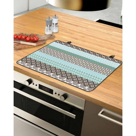 nqOlkjepod Large Induction Cooktop Protector Mat 24 x21 Boho Geometric Stove Top Covers for Electric Stove Turquoise Green Brown Tribal Stripes Stove Burner Cover Mats Glass Top Stove Cover