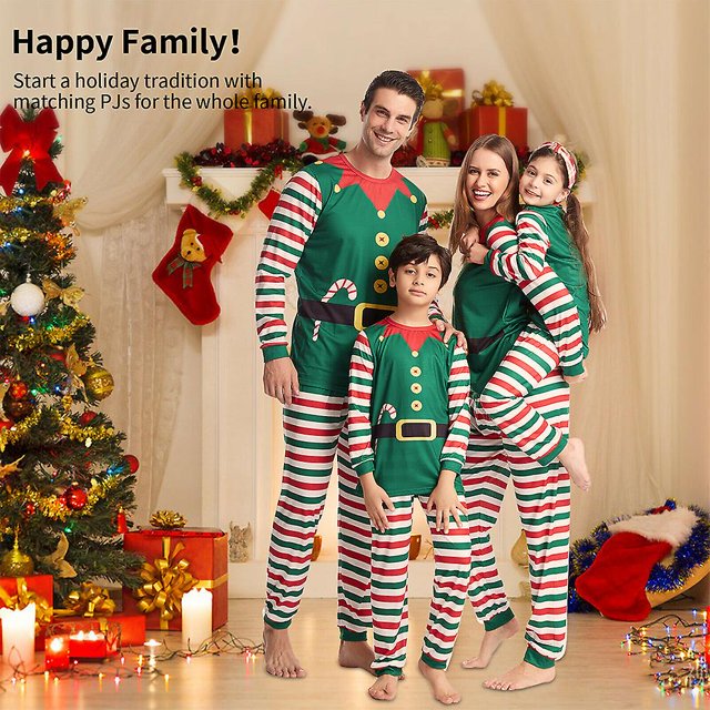 Pyjamas de Noël Assortis pour la Famille Elf Pyjamas de Nuit de Noël Pyjamas Décontractés Ensemble de Pjs