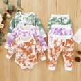 thumbnail image 2 of 2 PCs Newborn Tie-dye Print Outfits, Infant Long Sleeve Round Neck Romper and Drawstring Trousers Set, 2 of 5
