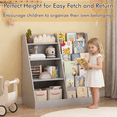thumbnail image 4 of 4-Tier Wooden Bookshelf with Toy Storage Bins, Multifunctional Children Bookcase Display Stand Organizer, Toddler Book Rack for Playroom Nursery Bedroom, Gray, 4 of 11