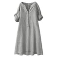 thumbnail image 5 of Yyuenw Summer Cotton Linen Dress Women V neck Short Sleeve Button Placket Loose Casual Vacation Dresses, 5 of 6