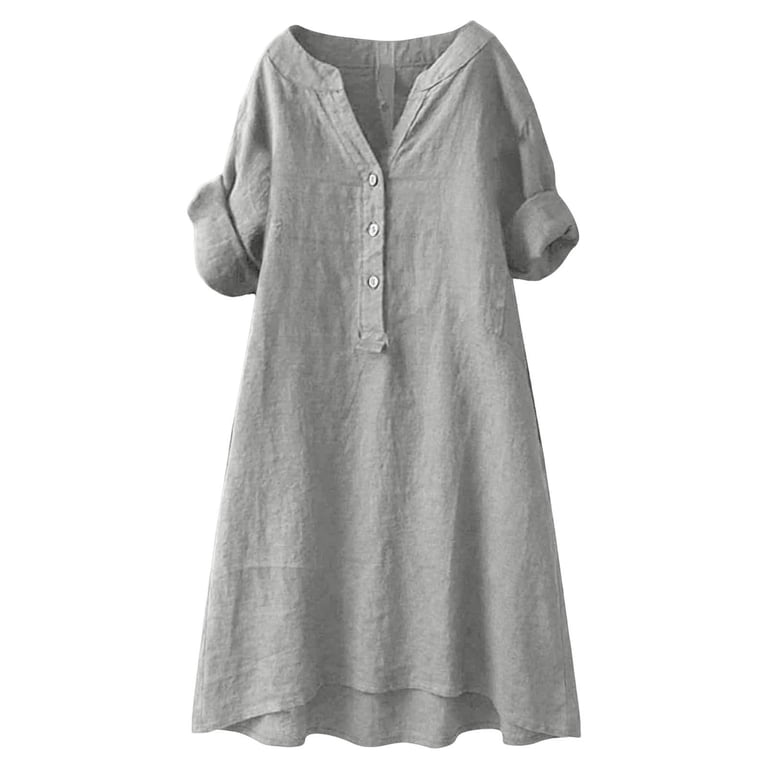 shirt plus size vacation dress Uscallm Womens Plus Size Collared Long Sleeve Solid Boho Casual Mini Shirt Dress Vacation, Black S, Women's, Size: Small
