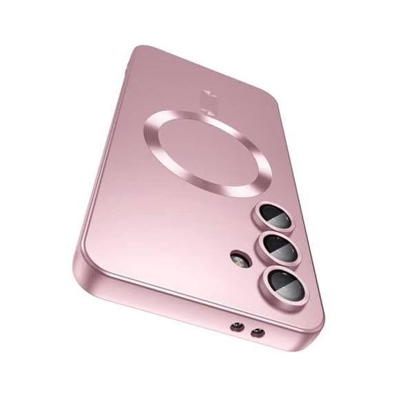 Magnetic for Samsung Galaxy A16 5G Case [Compatible with MagSafe][Built-in Camera Lens Protector] Slim Soft Silicone Bumper Shockproof Metallic Luster Phone Case, Rose Gold