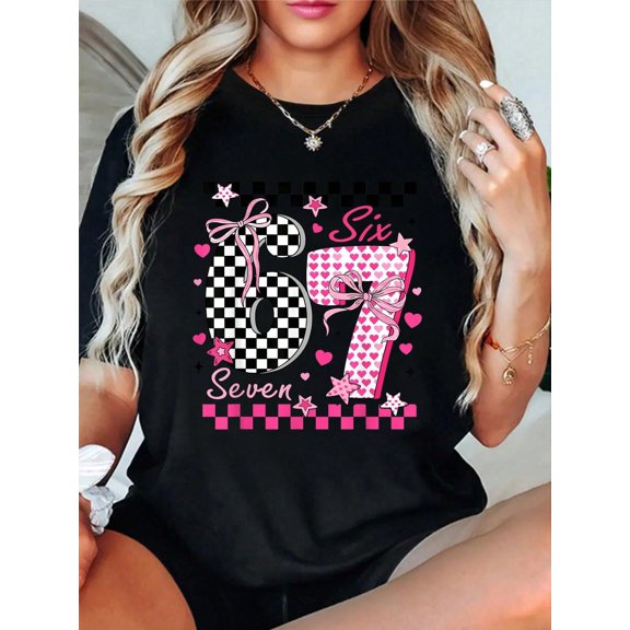 Funny Six Seven Coquette 6 7 Meme Men Women Valentine's Day T-Shirt Summer Outfits For Women Gifts For Mom Teacher Graphic Tee Tops For Women