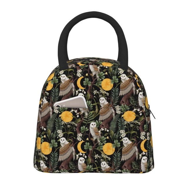 Fotbe Owls And Plants Pattern Lunch Bag , Insulated Lunch Box, Small Leakproof Cooler Food Lunch Containers Reusable Lunch Tote Bags