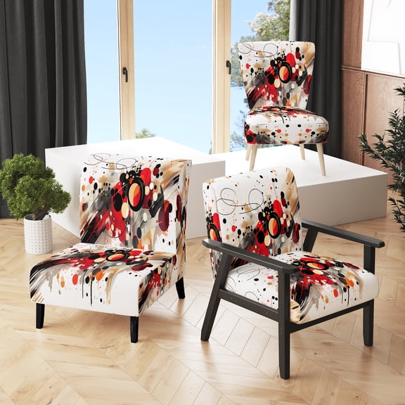 Designart "Abstract Dreamscape in Red and Black I" Red Abstract Shapes Upholstered Accent Chair - Modern Arm Chair For Bedroom
