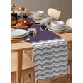 thumbnail image 3 of Grey Chevron Burlap Cotton Table Runner 13x90 Inches Long, Geometric Purple Print Wavy Striped White Farmhouse Table Runners, Outdoor Dining Tablecloths Decor for Baby Shower/Party/Wedding, 3 of 6