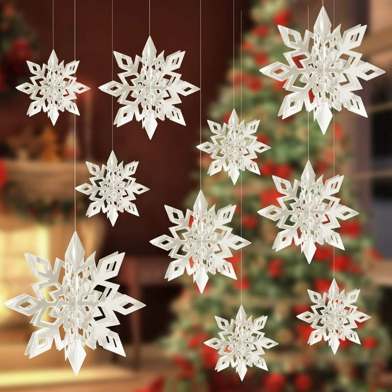 18Pcs 3D Hanging Christmas Snowflake Decorations, Large White Paper  Snowflakes Ornaments Garland for Christmas Tree Xmas Birthday New Year  Party
