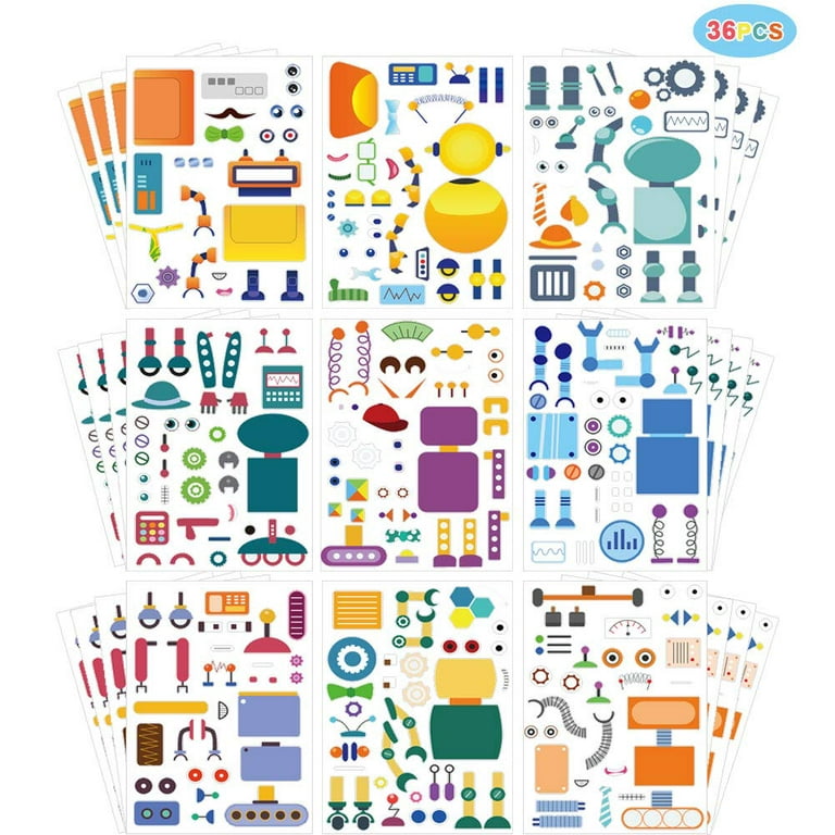 Robot Sticker for Kids & Toddlers, Kids Stickers Make a Face Sticker  Sheets, Make Your Own Sticker. 36 PCS Kid's Crafts as Gift of Festival,  Reward, Birthday, Kids Party Favors. 