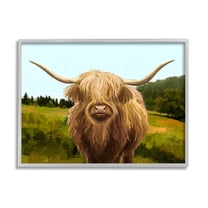 Stupell Industries Highland Cattle Grassland Farm Painting Gray Framed Art Print Wall Art, Design by Ziwei Li