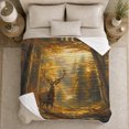 thumbnail image 5 of Sunlit Autumn Forest Deer Antlers Art, Peaceful Woodland Scene, Warm Flannel Blanket for Cabin and Lodge with Detailed Artwork, Wildlife Lovers Thanksgiving Gift, Rustic Home Decor, 5 of 9