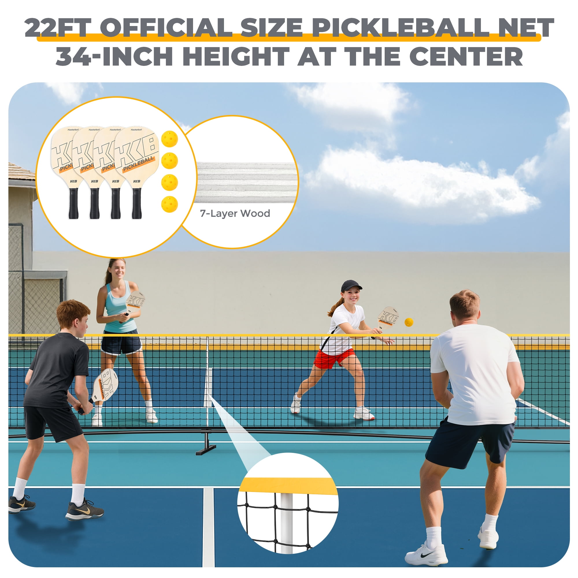 Haokelball 22FT Pickleball Badminton Volleyball Net Set with