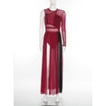 thumbnail image 3 of inlzdz Women's Color Block Lyrical Dance Dress Mesh Maxi Dresses Modern Contemporary Dancewear Burgundy&Black XL, 3 of 7