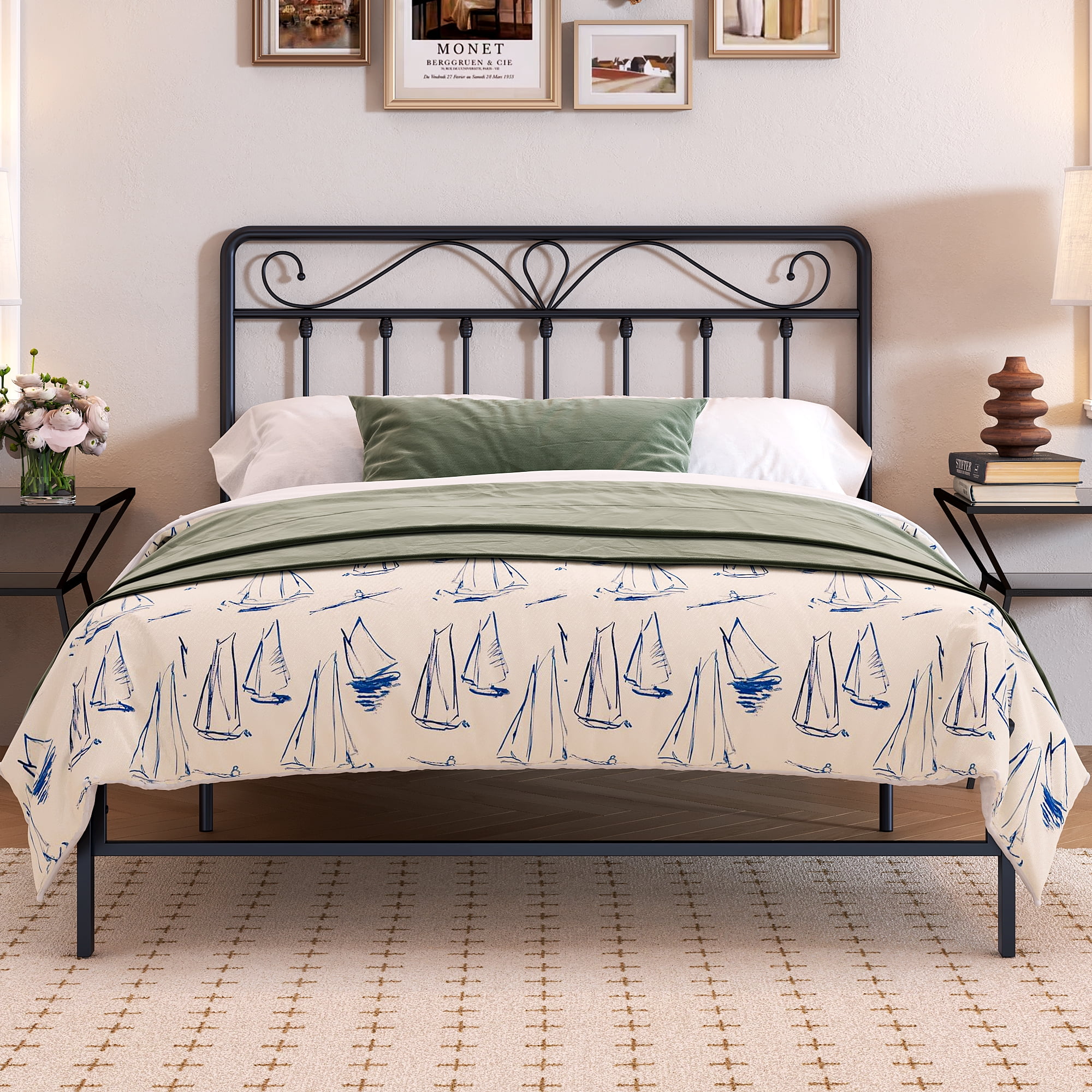 Yoneston Alden Designed Metal Full Size Vintage Headboard with Height Adjustable for Bed Frame, Black