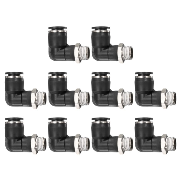 Uxcell 10pcs Push to Connect Tube Fitting 1/4" BSPT Male Thread x 10mm ID 90 Degree Pneumatic Quick Connect Air Fittings, Black
