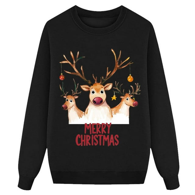 RXMEKW Chandail de Noël pour Femmes à Manches Longues, Col Rond, Imprimé, Décontracté, Chaud, Haut, Style Maman, Vêtement des Fêtes