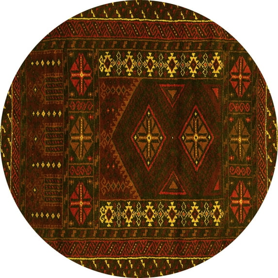 Ahgly Company Machine Washable Indoor Round Southwestern Yellow Country Area Rugs, 5' Round