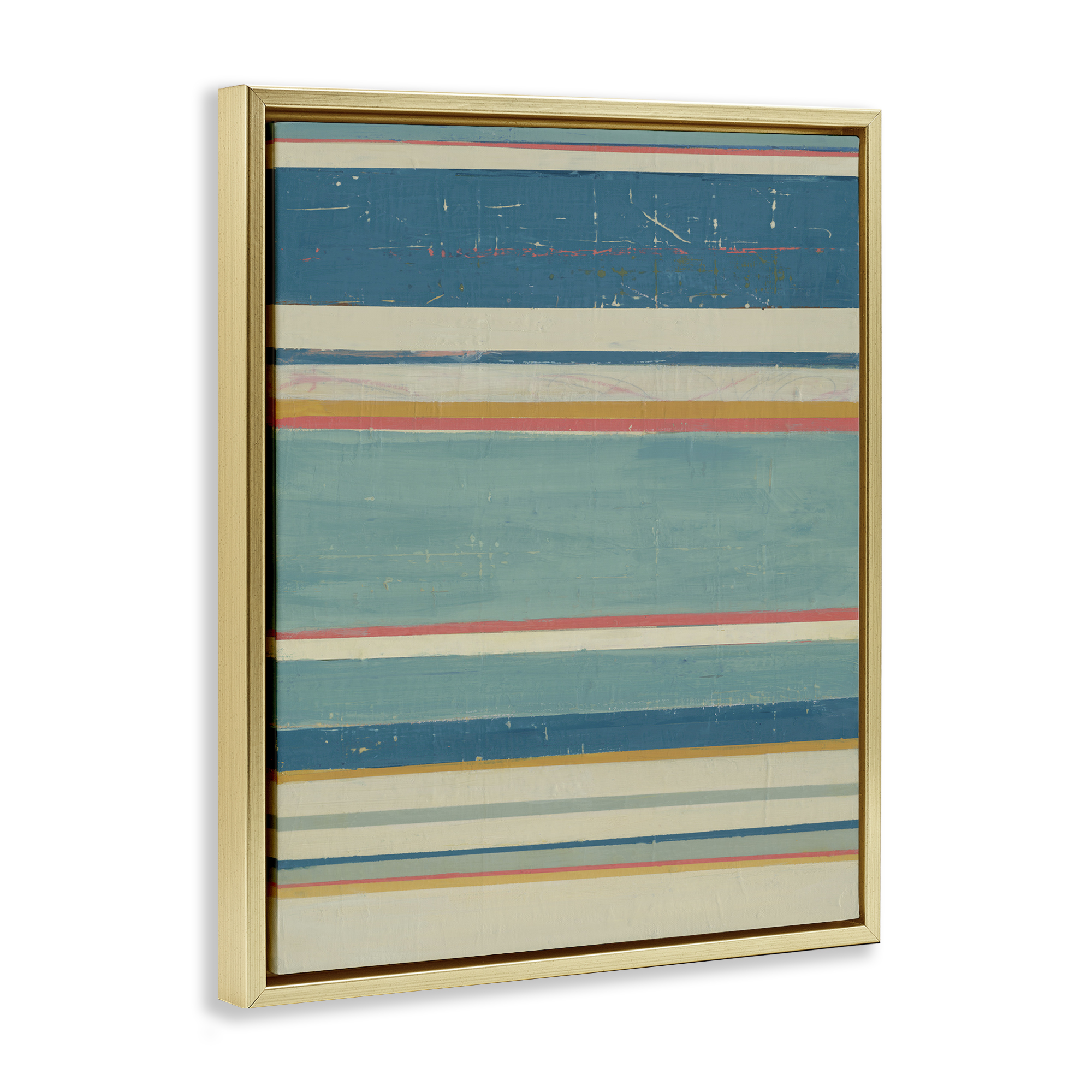 Stupell Industries Nautical Linear Pattern Abstract Painting Gold Floater Framed Canvas Art Print Wall Art, 17 x 21