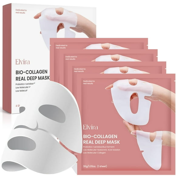 Mascarilla facial Elvira Bio-Collagen de hidratación profunda, paquete de 4