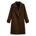 thumbnail image 4 of Ghalytn Women's Mid Long Wool Blend Coat Notched Lapel Long Sleeve Overcoat with Pockets, 4 of 6