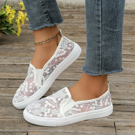 

SHYWL Fashion Mesh Sneakers for Women Floral Embroidery Breathable Sheer Mesh Wedge Sneakers Slip On Sneakers Platform Wedge Sneakers Dressy Casual Shoes Walking Sneakers