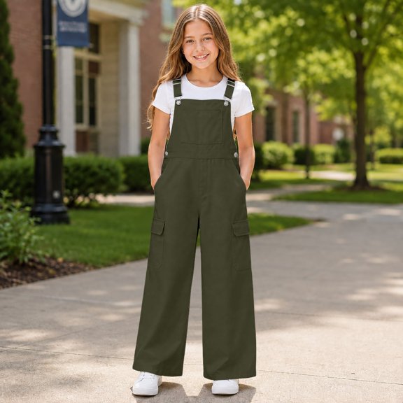 Girls Bib Overalls Adjustable Strap Jumpsuits Loose Fit Casual Y2K Rompers with Side Multi Pockets for Daily