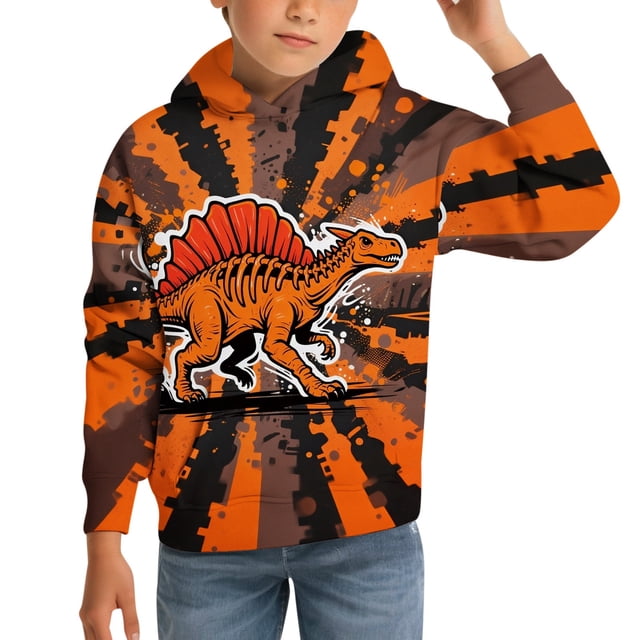 Liyamei Mode Enfants Décontractée Imprimé Poche Sweat à Capuche Manches Longues Sport Taille Orange, 4-5 Ans