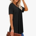 thumbnail image 6 of Lovskoo 2024 Womens Summer Tops Pleated Crewneck Corded Short Sleeve Solid Color Basic Tunic Shirts Tops Blouses Black 2XL, 6 of 7