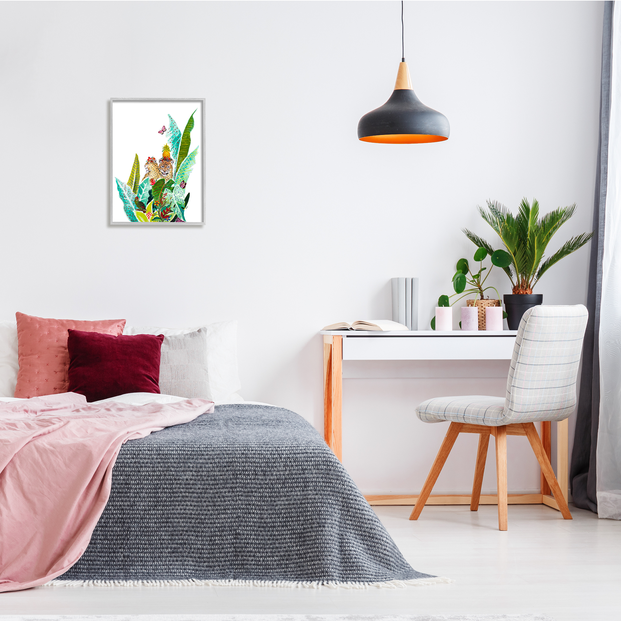 Stupell Industries Tropical Jungle Cats Behind Abstract Pattern Palms Butterfly, 16 x 20, Design by Patricia Pinto